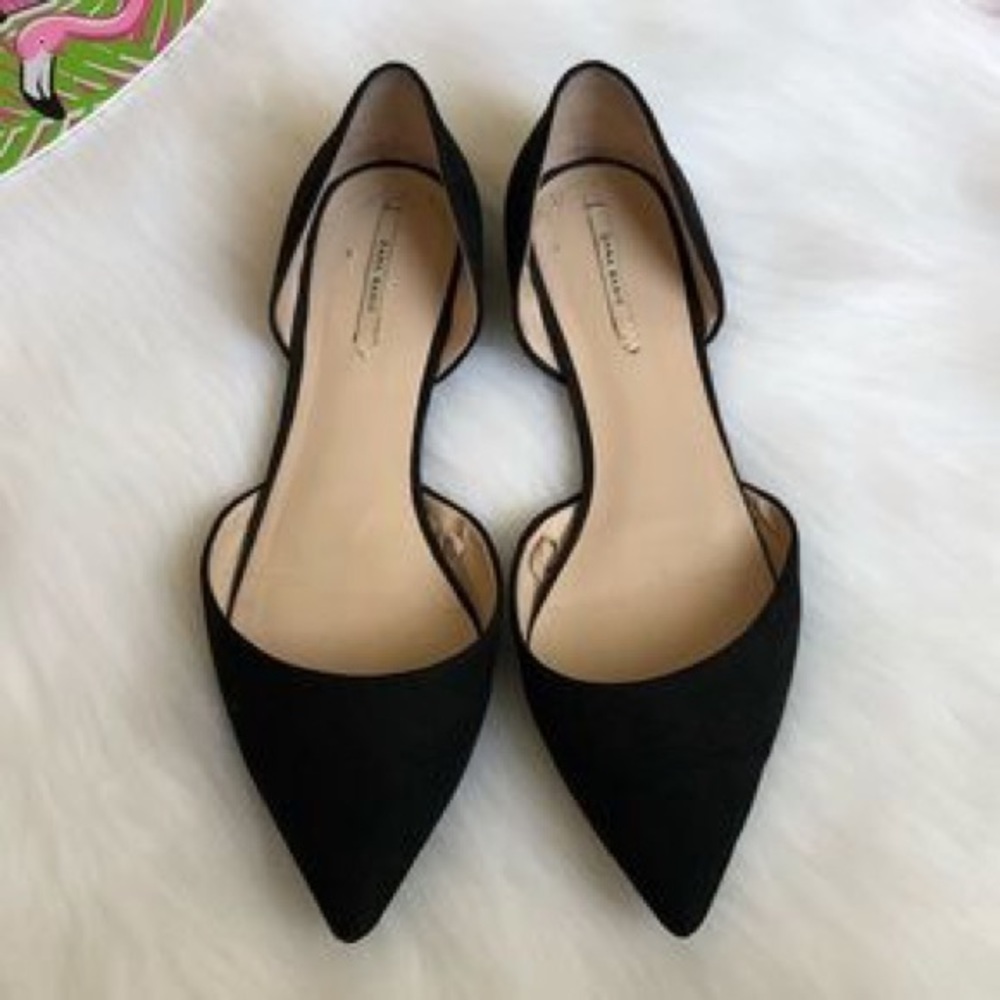 Zara Faux Suede Black D’Orsay pointed Flats
